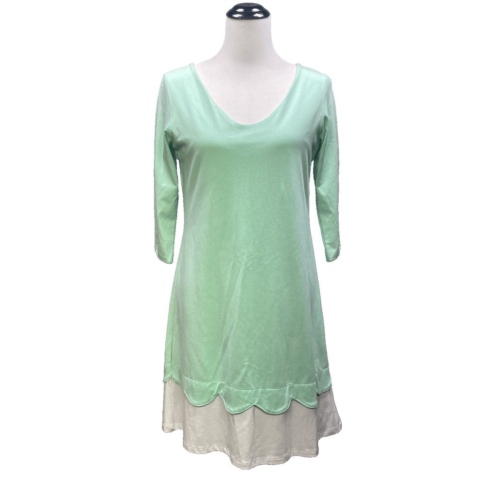 Duffield Lane Shift Layered Dress Womens Med Mint White 3/4 Slv Easter Mod Chic